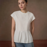 100% Cotton Tuck-Detail Blouse, White, view 3
