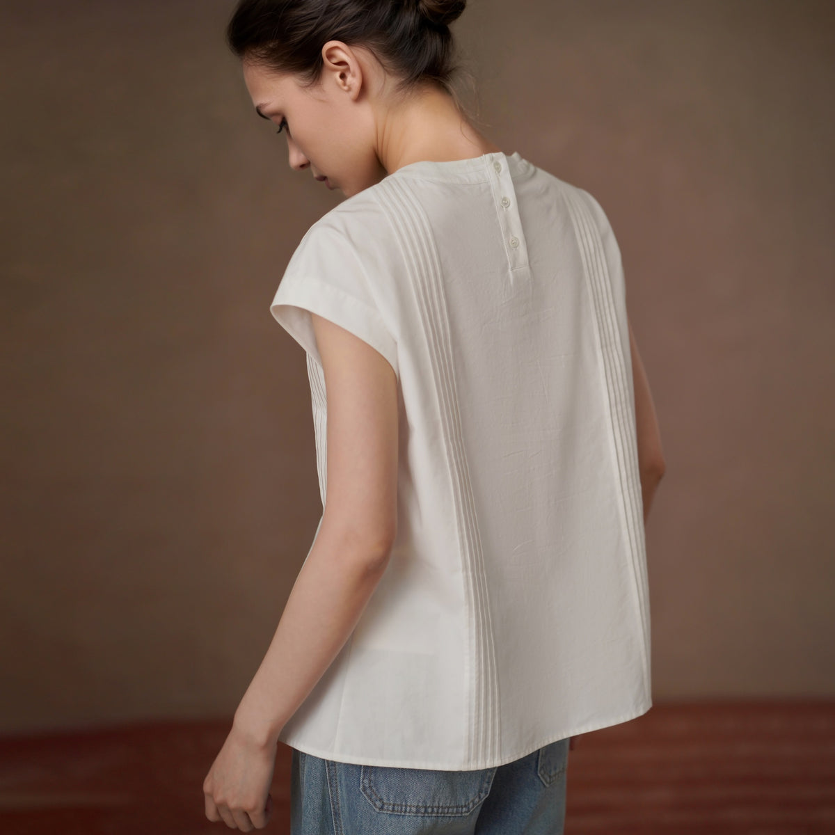 100% Cotton Tuck-Detail Blouse, White, view 4