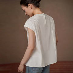 100% Cotton Tuck-Detail Blouse, White, view 4
