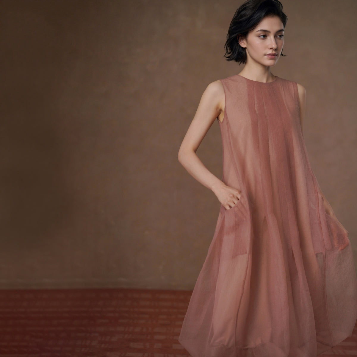 Textured A-Line Midi Dress - by chocpi