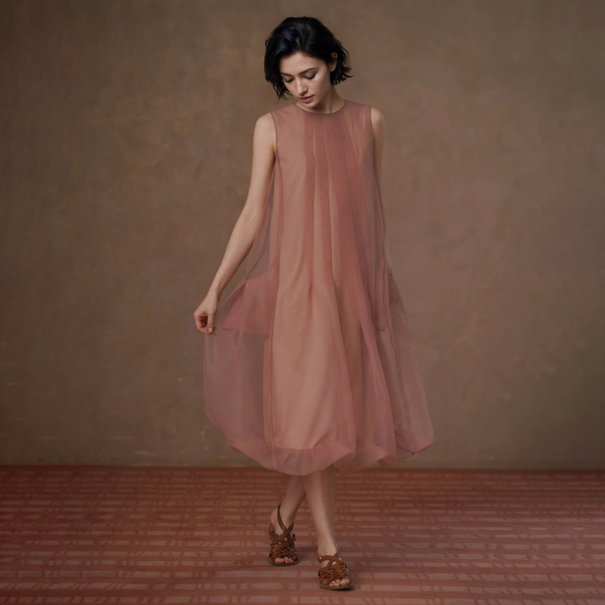 Textured A-Line Midi Dress - by chocpi