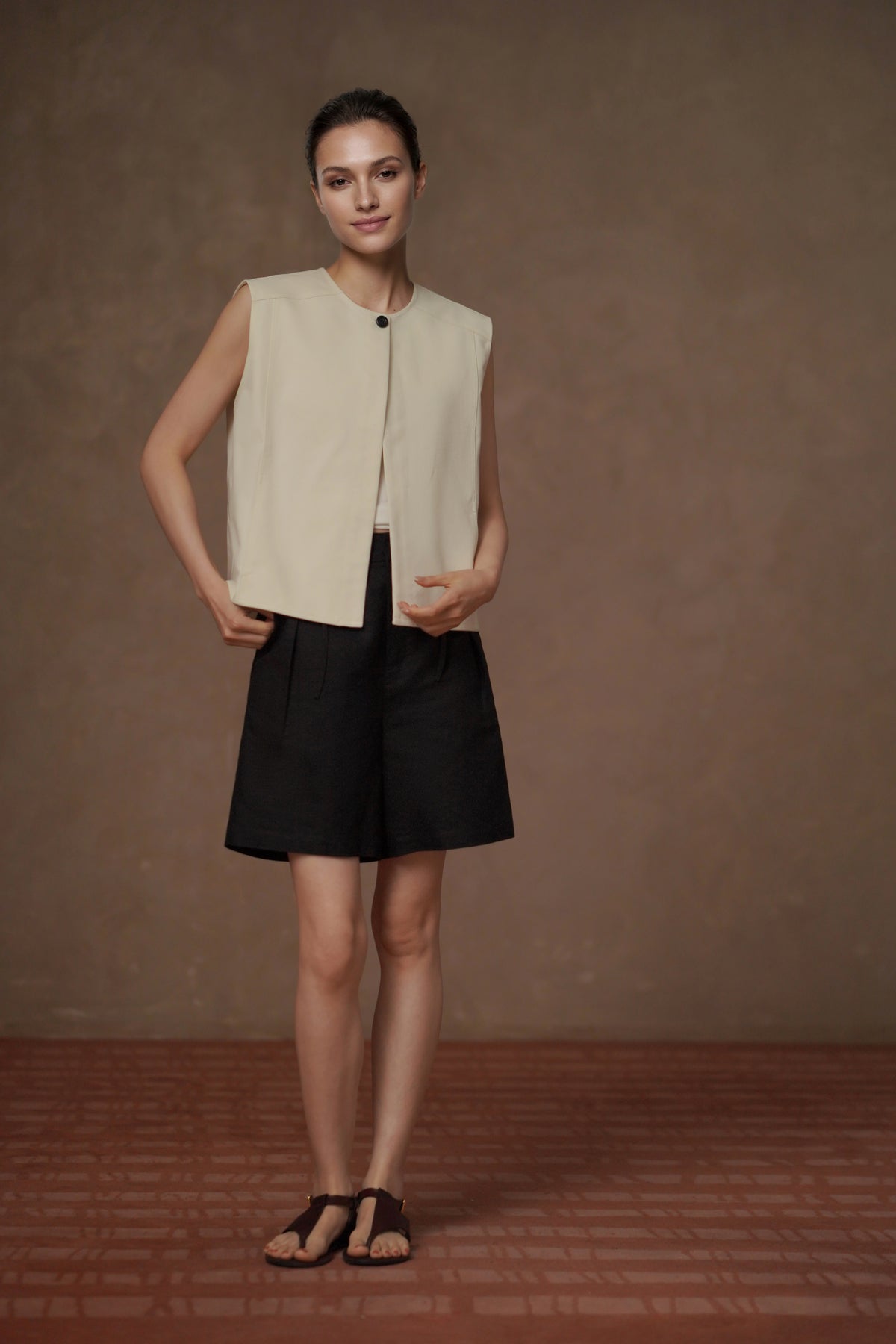 Cotton Blend Boxy Vest