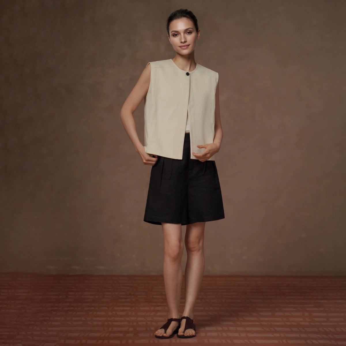 Cotton-Blend Boxy Vest - by chocpi