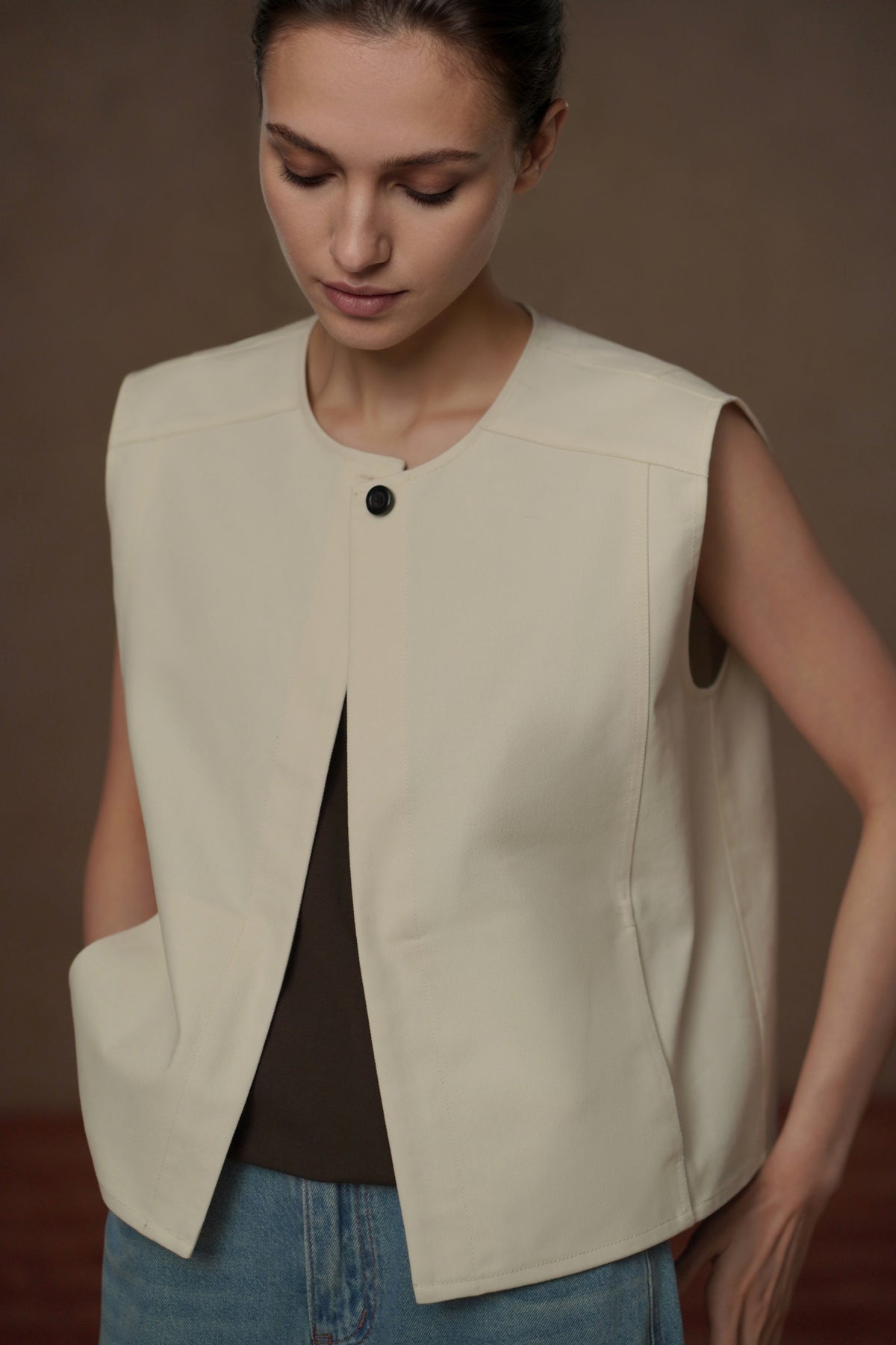 Cotton Blend Boxy Vest