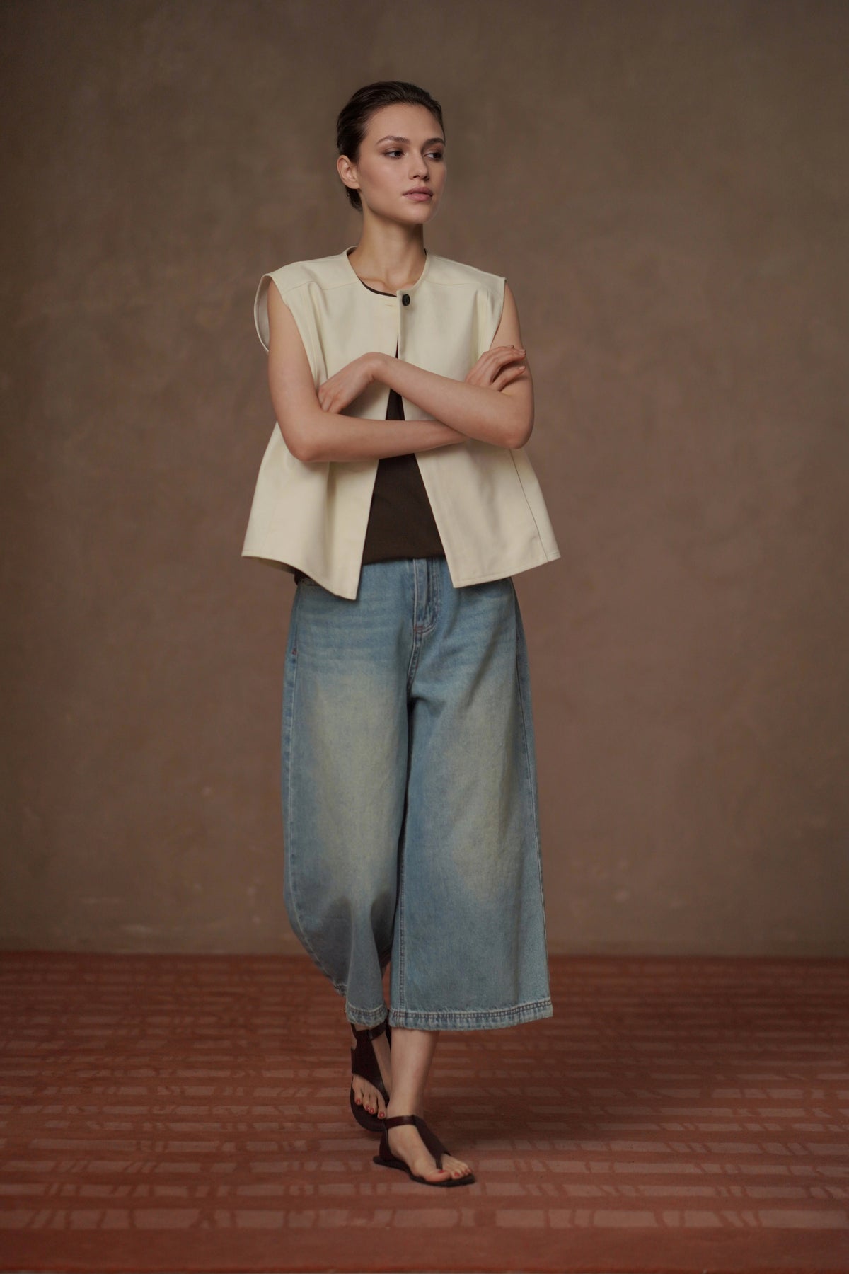 Cotton Blend Boxy Vest