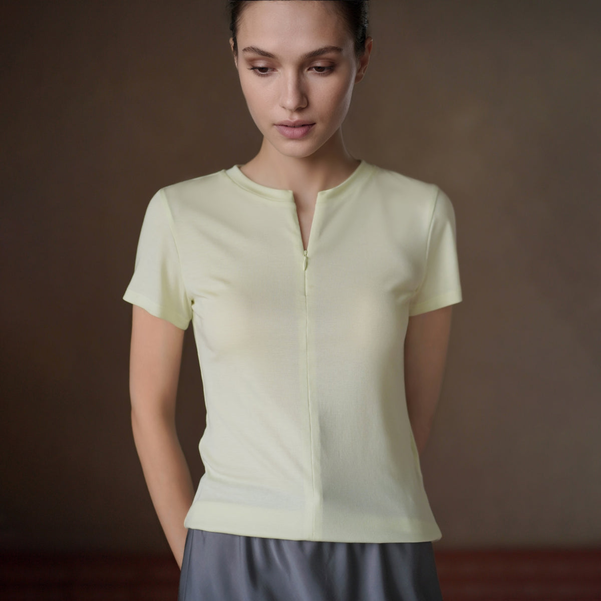 Lyocell-Blend Zip Top, Green, view 4