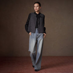 Contrast Check Tweed Vest, Black, view 1