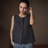 Contrast Check Tweed Vest, Black, view 2