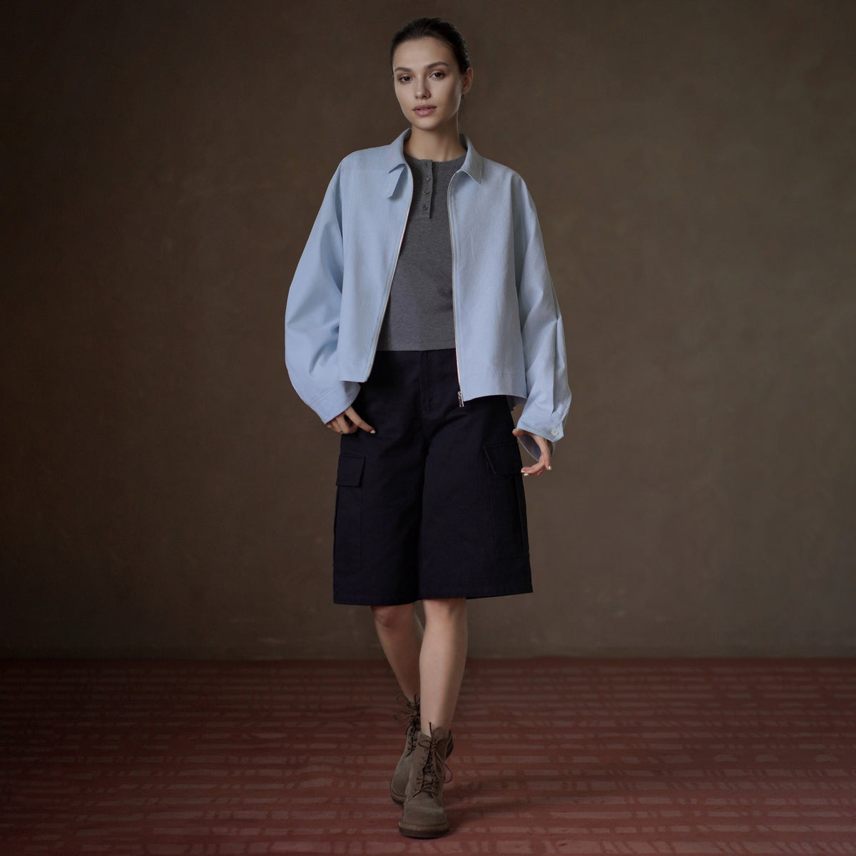Striped Zip-Front Collar Jacket, Blue, view 4