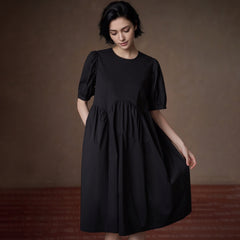 Puff-Sleeve Gathered-Waist Midi Dress - by chocpi