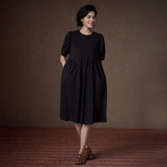 Puff-Sleeve Gathered-Waist Midi Dress - by chocpi