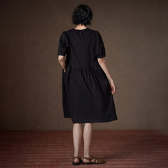Puff-Sleeve Gathered-Waist Midi Dress - by chocpi